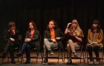 LC的学生和教师在Greenhoe剧院的舞台上与电影制作人Krys Kornmeier进行了关于纪录片的小组讨论, 正常不是真的:学习障碍和多动症的成功.   
